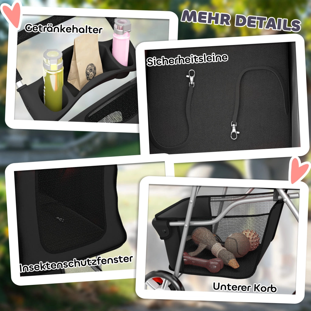 Carrello per Cani Pieghevole ¨C Minimal ¨C Nero 77x44x102 cm