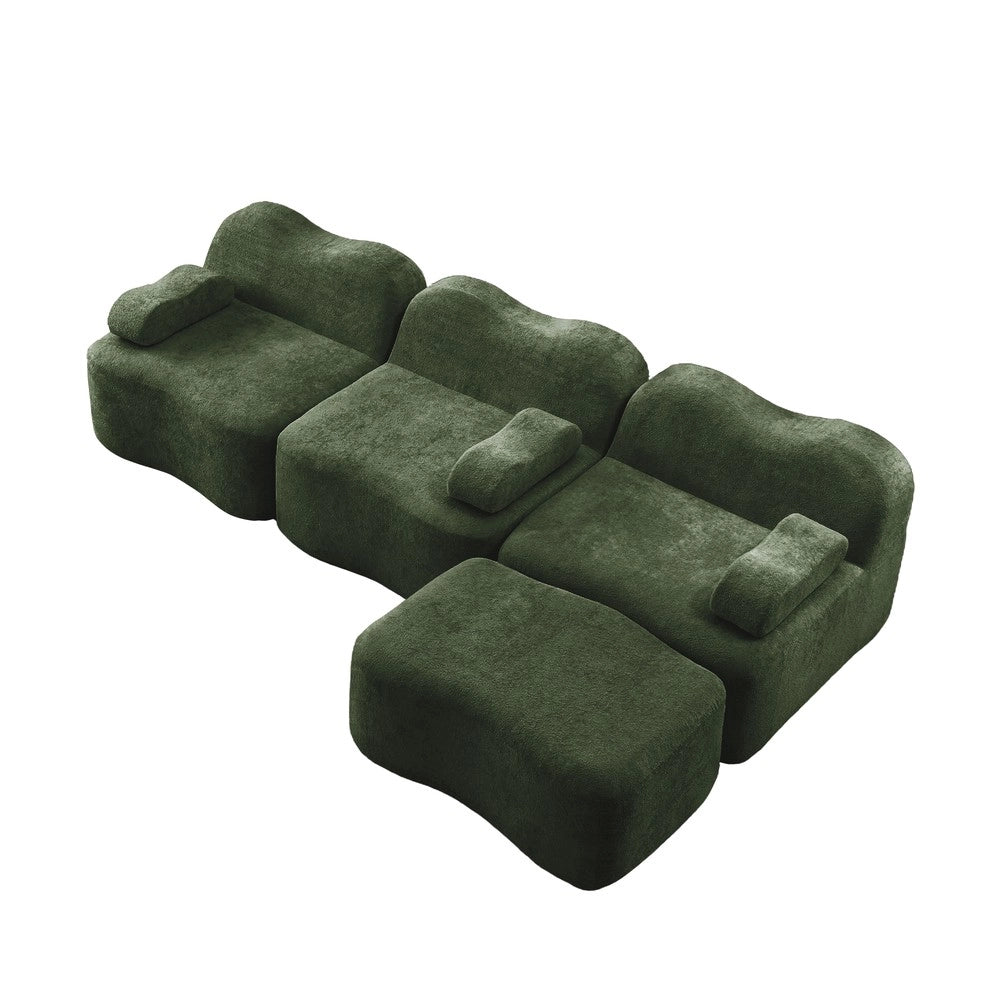 Divano Angolare Modulare 3 Posti con Ottoman ¨C Xylo ¨C Verde, Cuscini, Braccioli Mobili