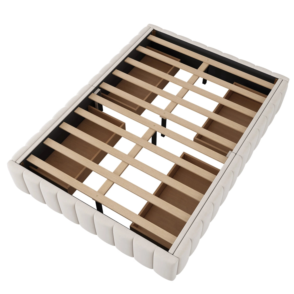 letto imbottito velluto beige 140 x 200 cm