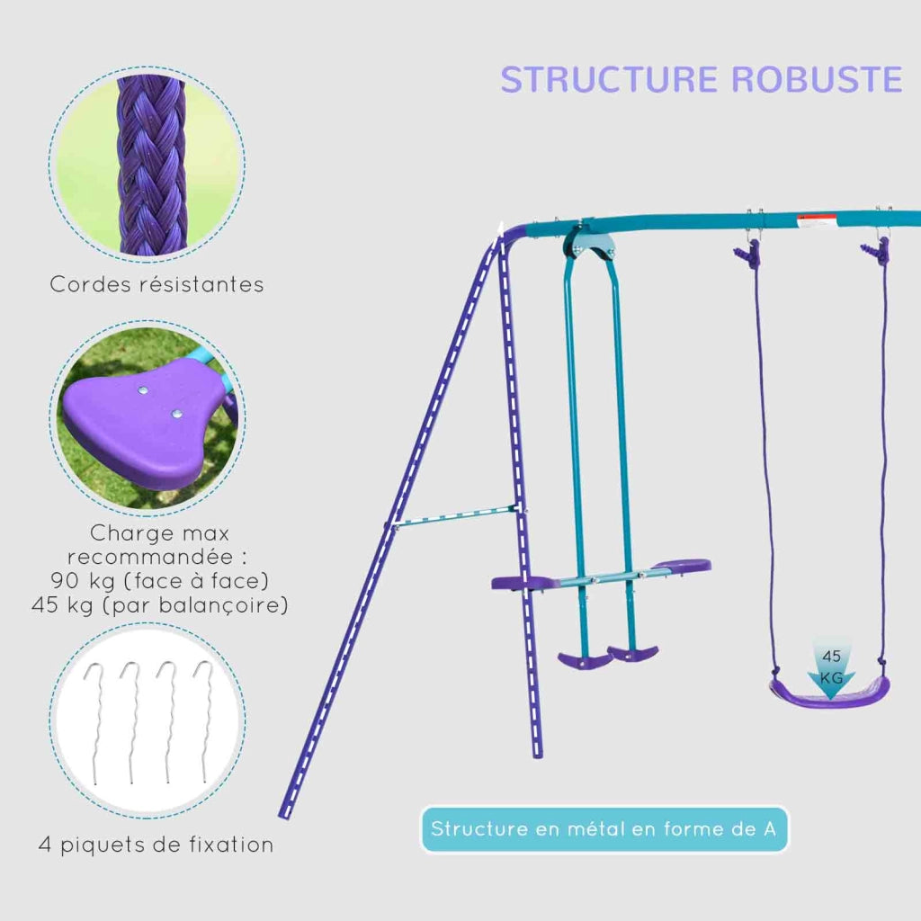Altalena Portico 3 in 1 con 2 Altalene e 2 Sedute ¨C Minimal ¨C Violetto