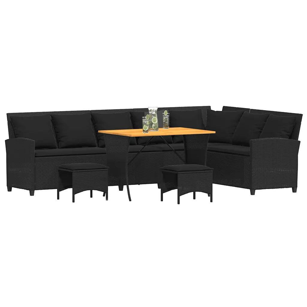 Set Divani da Giardino 4 pz con Cuscini Forma L Polyrattan Nero 3365325