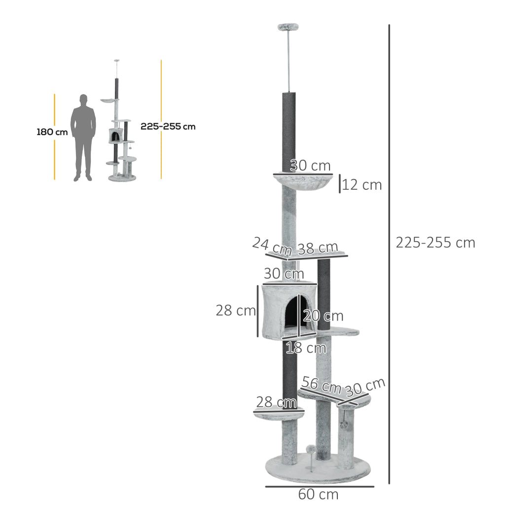 Albero tiragraffi con casetta e amaca ¨C Minimal ¨C Grigio 225-255cm