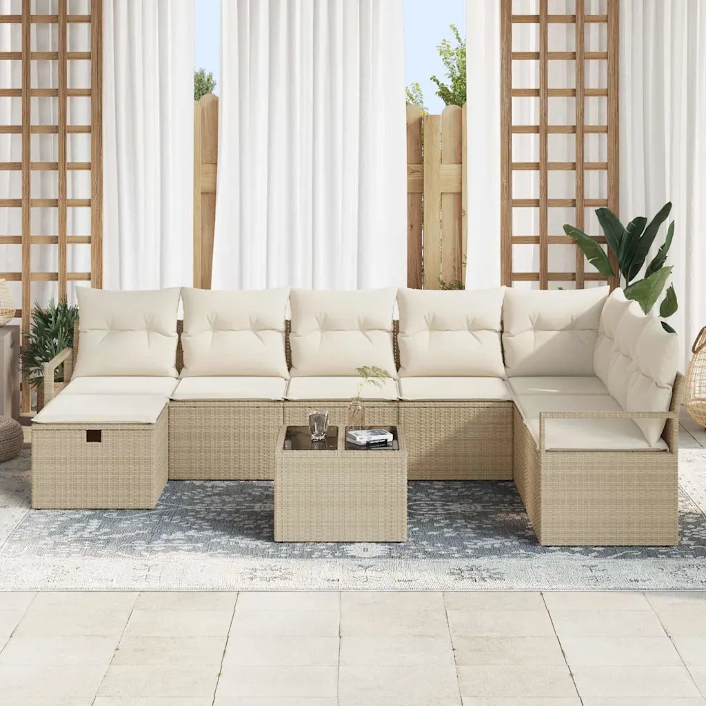 Set di divani con cuscino 9 pcs Beige e Crema polyrattan