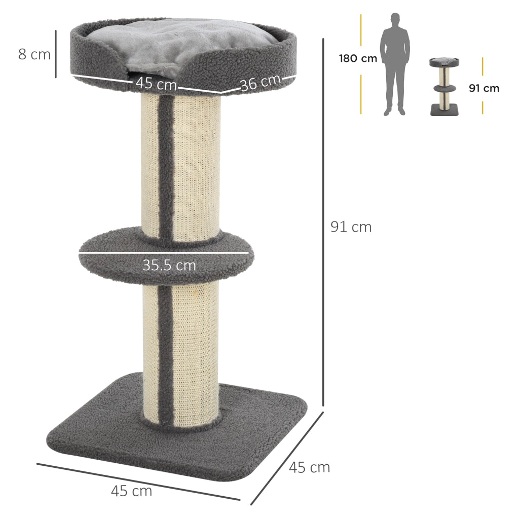 Albero Tiragraffi per Gatti con Cuccia e Cuscino ¨C Minimal ¨C Peluche e Corda Sisal