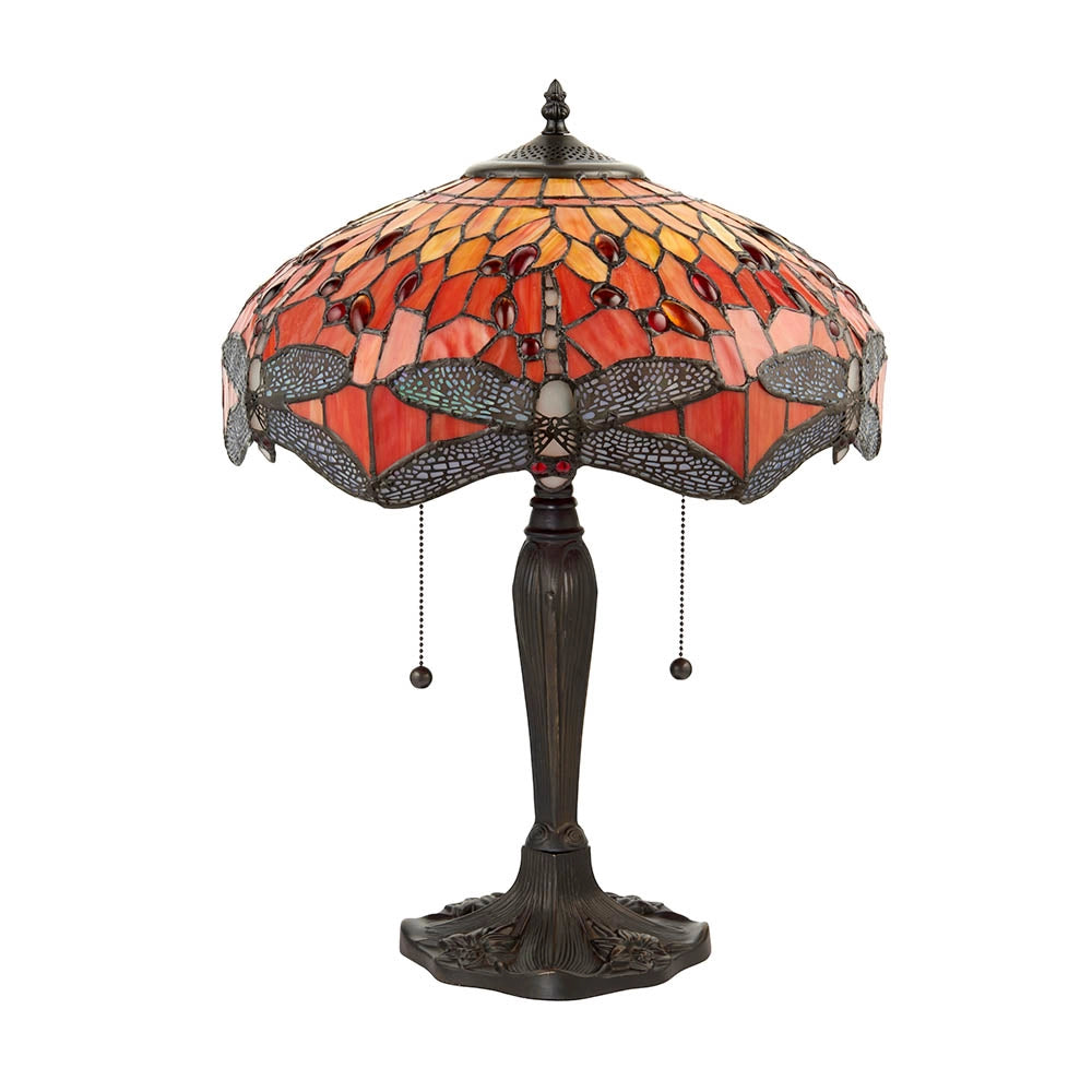 Lampada da tavolo Tiffany Dragonfly Flame 2xE27 rossa