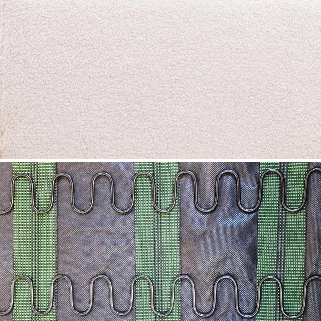 Set panca e poltrona in legno e tessuto, 3 posti, crema