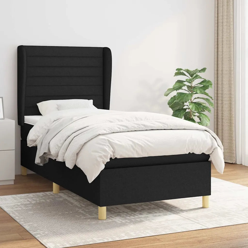 Giroletto a Molle con Materasso-Struttura Letto Nero 80x200 cm inTessuto 853264