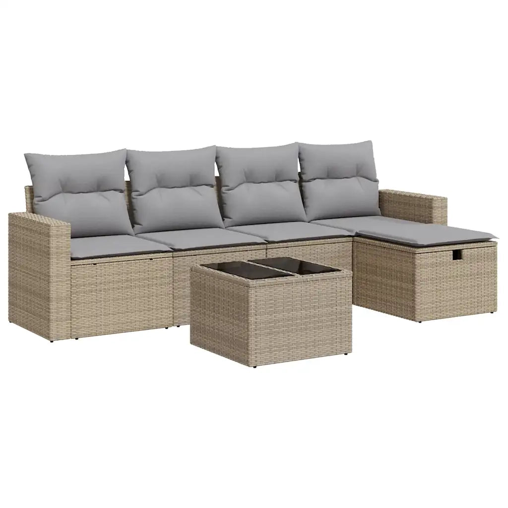 Set Divano da Giardino 6 pz con Cuscini Beige in Polyrattan 3325375