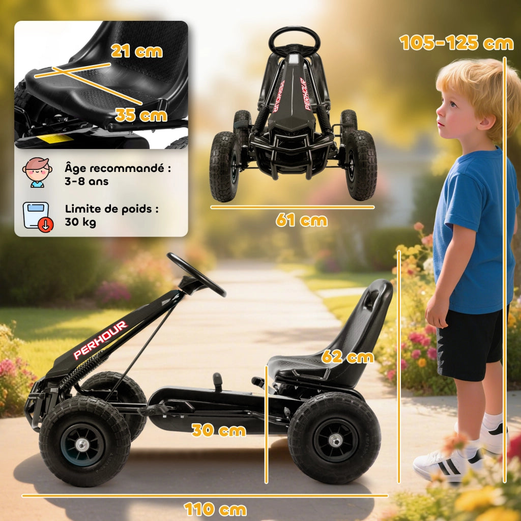 Go-Kart a pedali per bambini ¨C Xylo ¨C sedile regolabile, freno manuale, 110x61x62 cm, nero