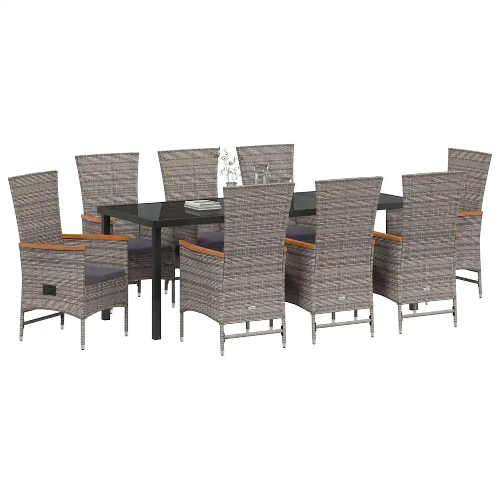 Set da Pranzo per Giardino con cuscino 9 pcs Grigio 3379442