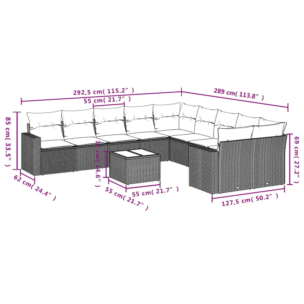 Set Divani da Giardino 11 pz con Cuscini Polyrattan Marrone 3251860