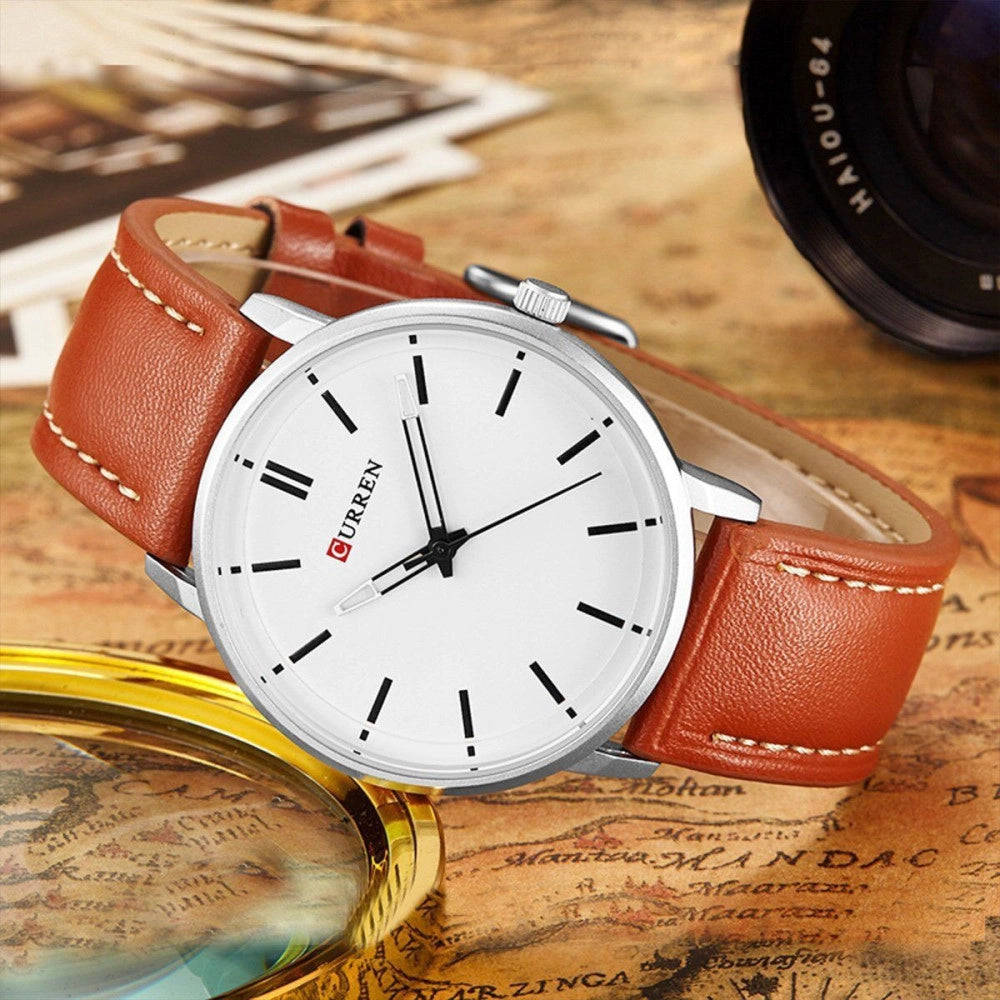 Trade Shop - Orologio Polso Curren 8233 Uomo Analogico Quarzo Moderno Marrone Bianco -
