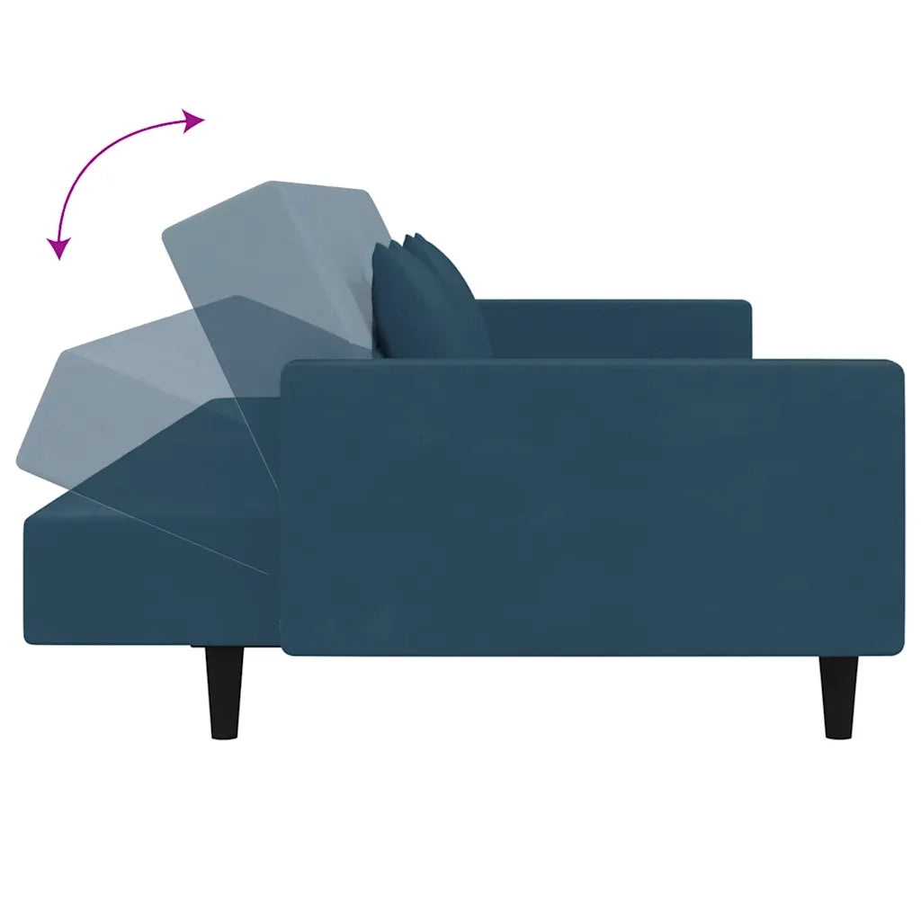 Divano letto | Sof¨¤ letto | Letto singolo a 2 Posti con 2 Cuscini Blu in Velluto