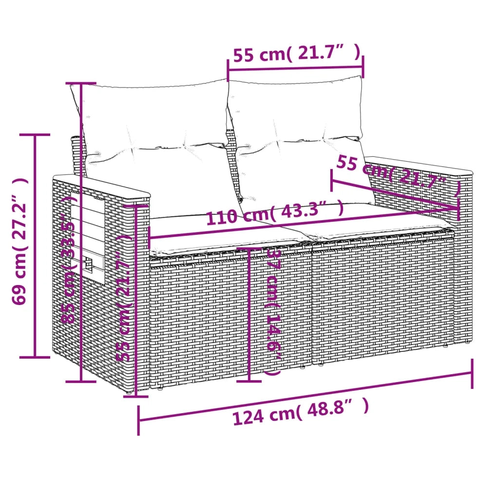 Set Divani da Giardino 10pz con Cuscini in Polyrattan Nero 3227155