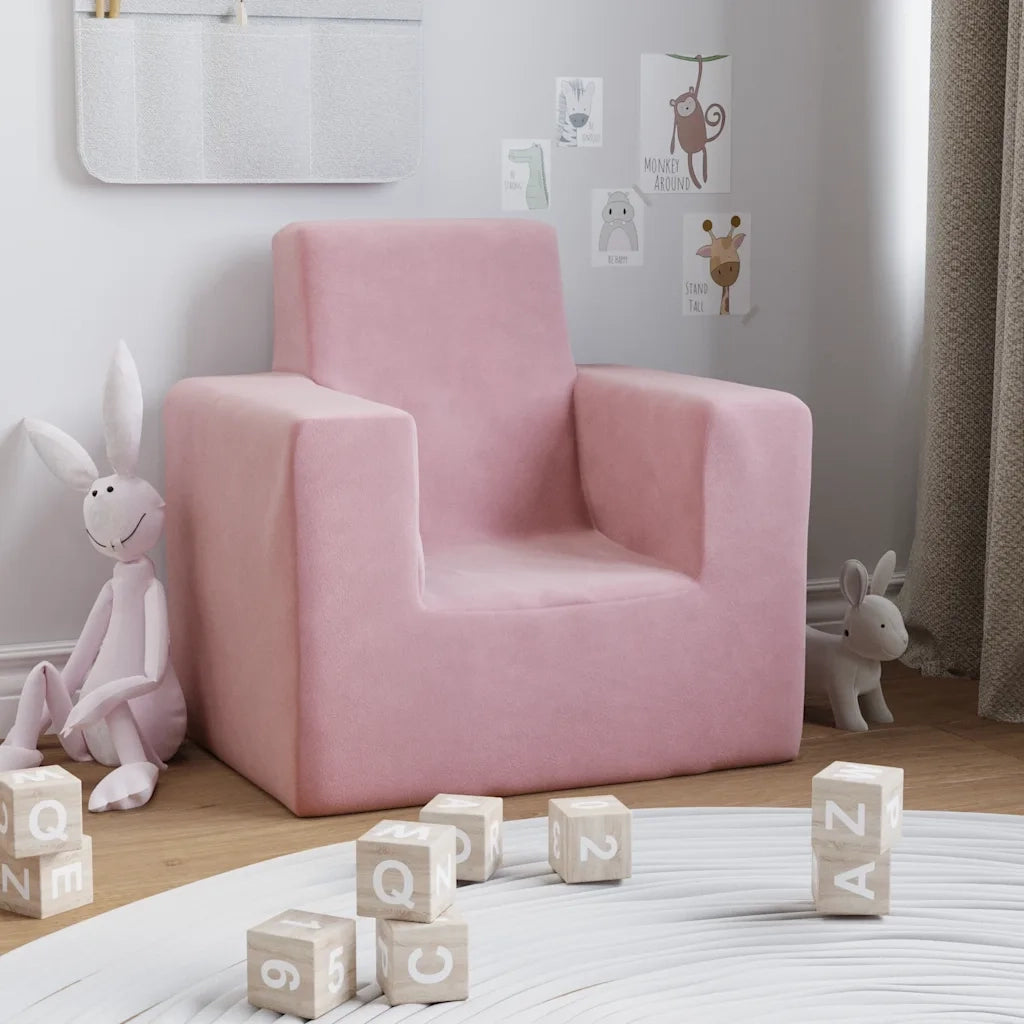 Divano per Bambini-Sofa-Divanetto Rosa in Morbido Peluche 253971