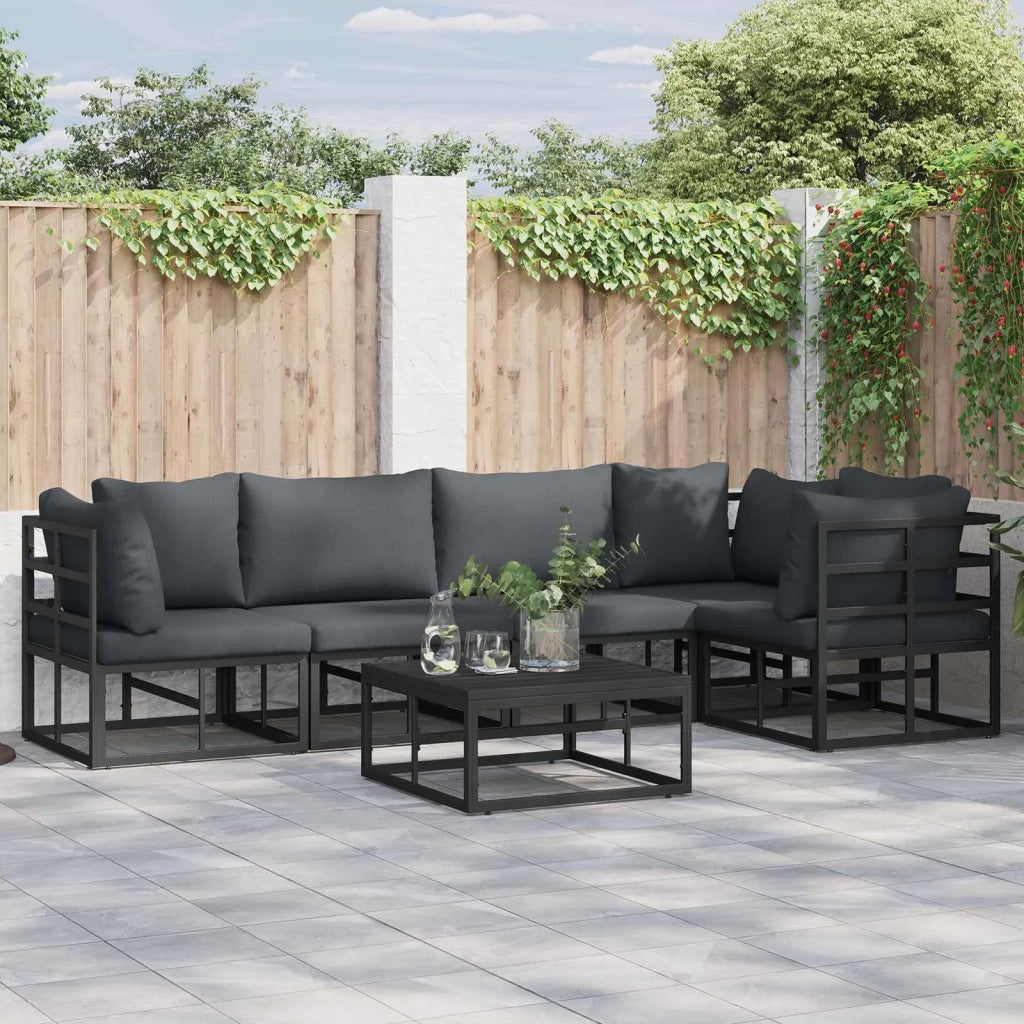 Set Divano da Giardino con cuscino 5 pcs Nero Alluminio 3378866