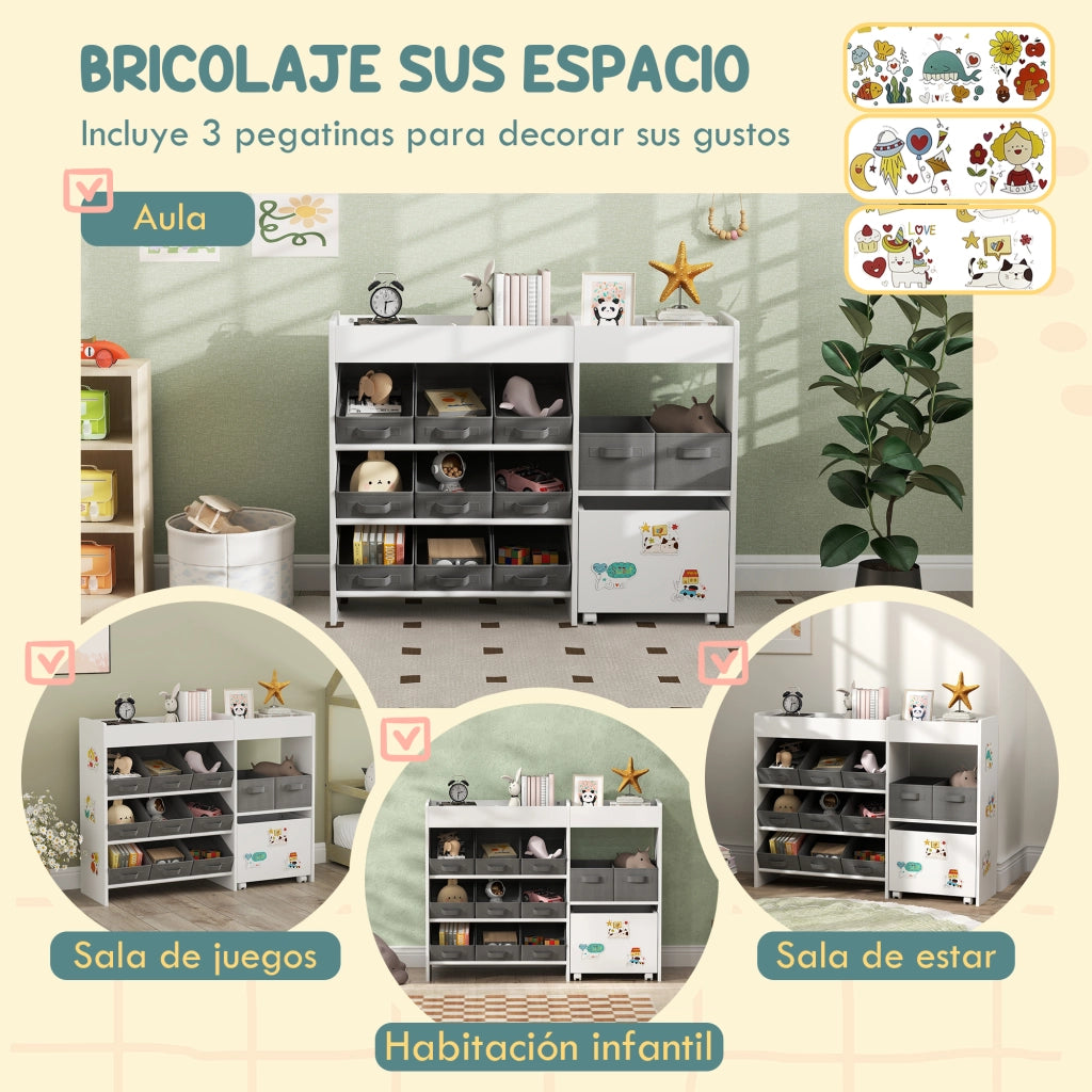 Organizzatore per bambini con 11 cesti ¨C zephmum ¨C bianco 105x30x80 cm