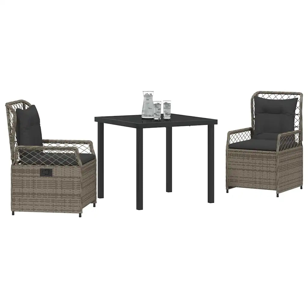 Set da Pranzo per Giardino 3 pcs Grigio polyrattan