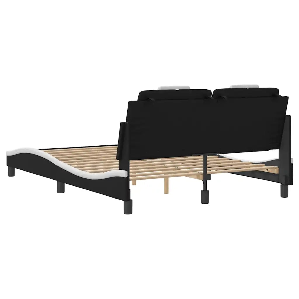 Letto matrimoniale | Letto per adulti | Giroletto Viana senza Materasso Nero e Bianco 140x200 cm in Similpelle