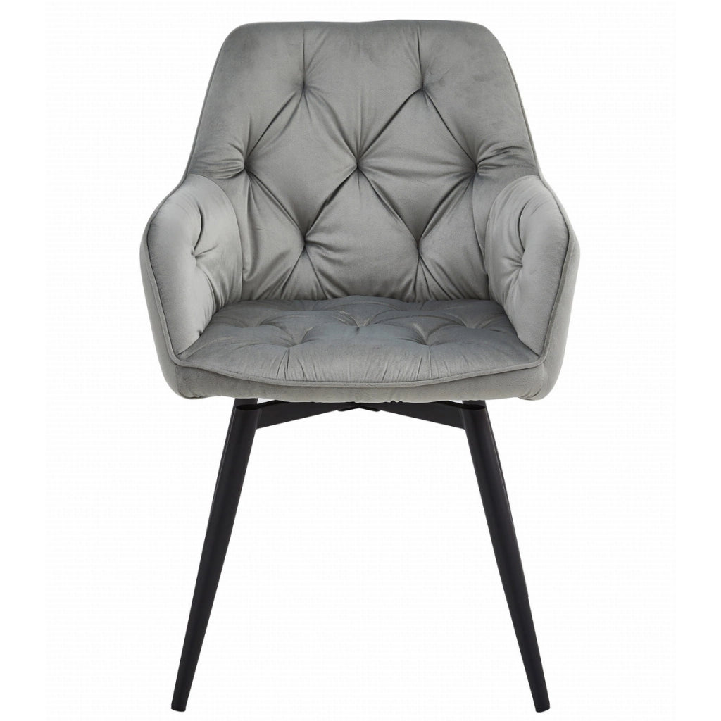 Sedia girevole Jork in velluto grigio argento con gambe nere