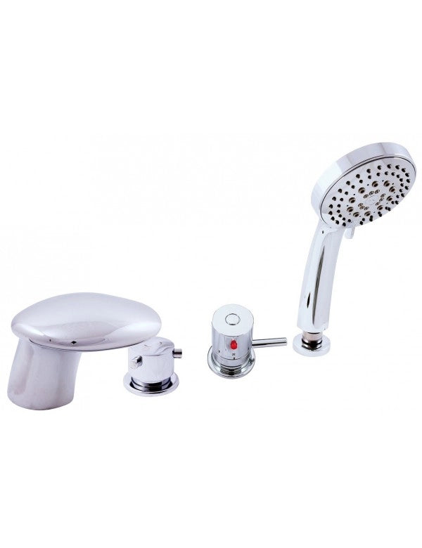 Miscelatore termostatico vasca a 4 fori con cascata in ottone cromato