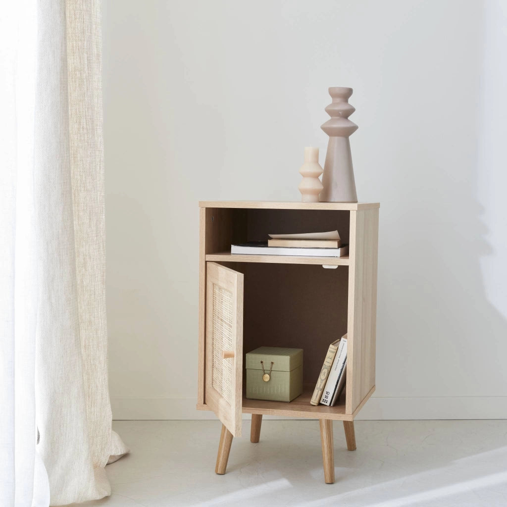 Comodino scandinavo in vimini, marrone naturale
