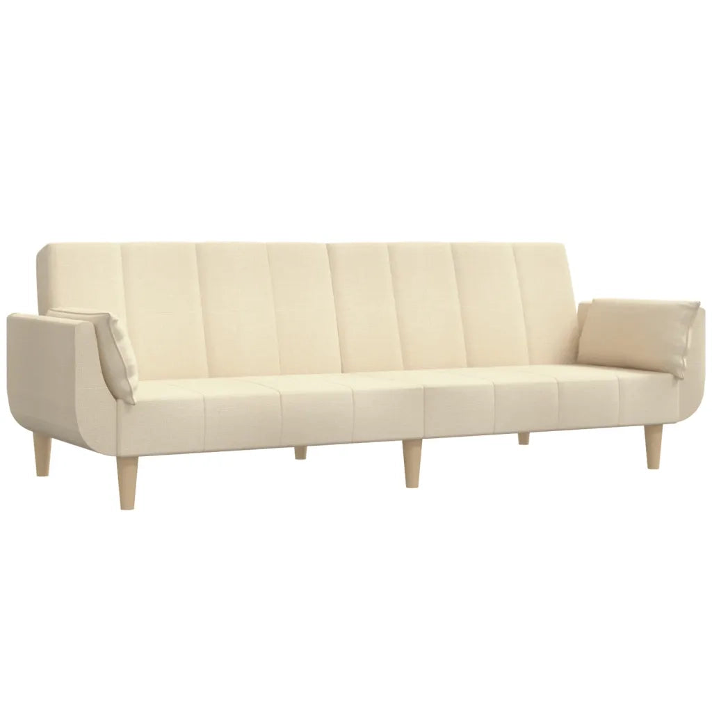 Divano Letto a 2 Posti con 2 Cuscini Crema in Tessuto 375872