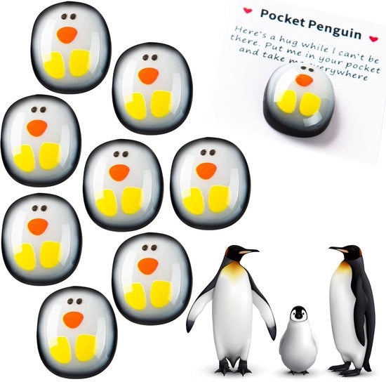 Set di 8 cuscini peluche di pinguino - Decorazione animale - Giocattolo di pluche per il comfort - Set di cartoline di incoraggiamento - Giocattolo per il benessere mentale - Set di 8 cuscini peluche decorativi