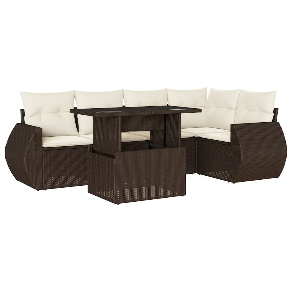 Set Divano da Giardino 6 pz con Cuscini Marrone in Polyrattan