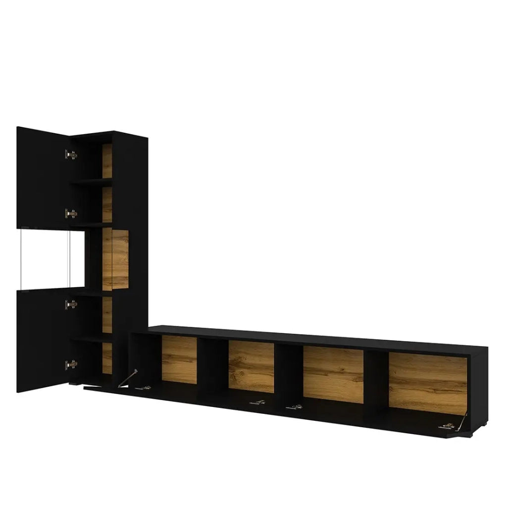 Mobile per TV e vetrina collezione EVA. Colore nero e rovere.