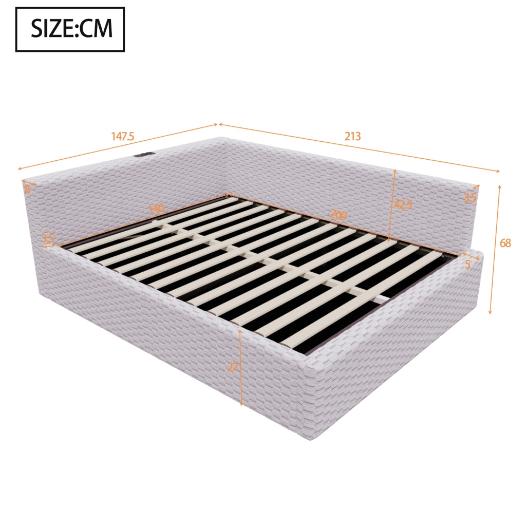 Letto Imbottito 140x200 con LED ¨C MINIMAL ¨C Velluto Grigio, Idraulico, USB