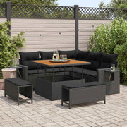 Set Divano da Giardino con cuscino 9 pcs Nero polyrattan