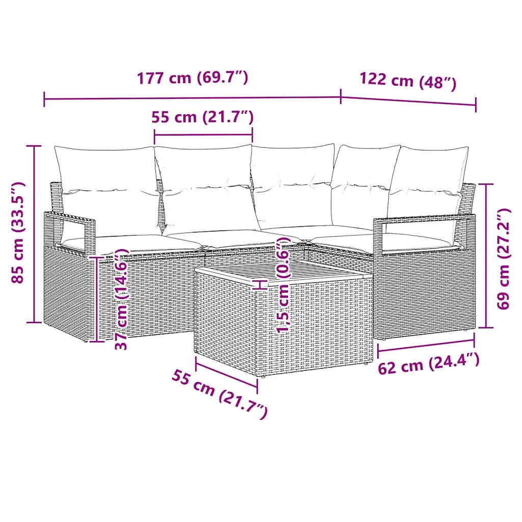 Set Divano da Giardino con cuscino 5 pcs Nero polyrattan 3347702