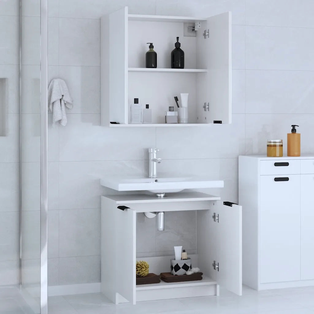 Set di Mobili da Bagno | Armadio da bagno 2 pz Bianco in Legno Multistrato