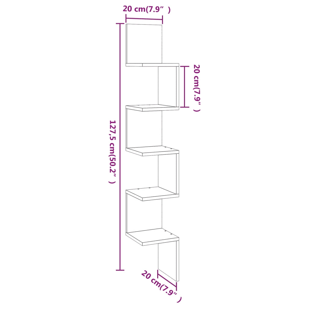 Mensola Muro | Mensola a parete Angolo Rovere Fumo 20x20x127,5cm Truciolato