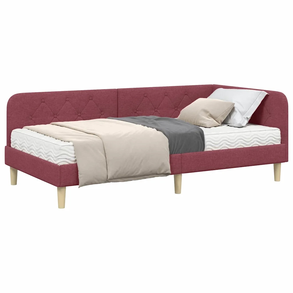 Cornice del letto ad angolo Rosso Vino 90 x 190 cm Tessuto
