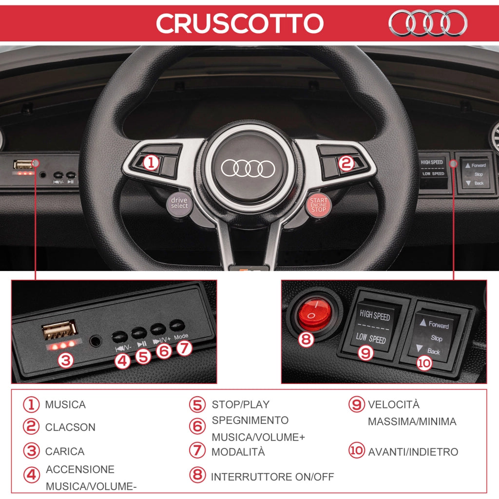 Macchina Elettrica per Bambini AUDI TT ¨C Xylo ¨C 3-5 Anni con Telecomando e LED Nero