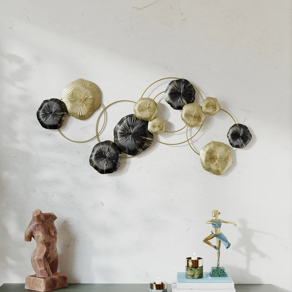 Scultura a Parete Foglia di Loto ¨C zephmum ¨C 84x35 cm Dorato e Nero