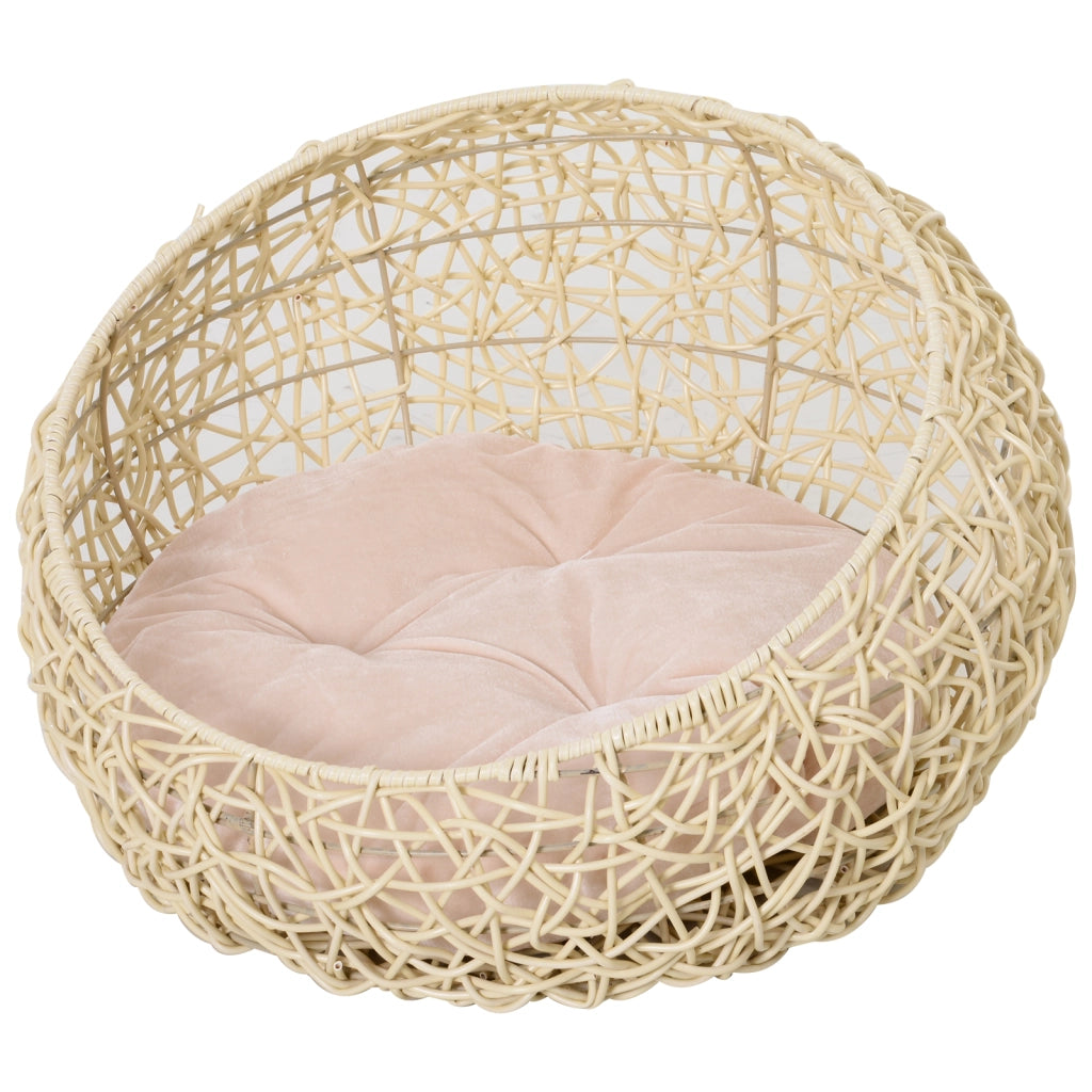 Cuccia per Gatti in Rattan con Cuscino ¨C Minimal ¨C Beige ?56x35 cm