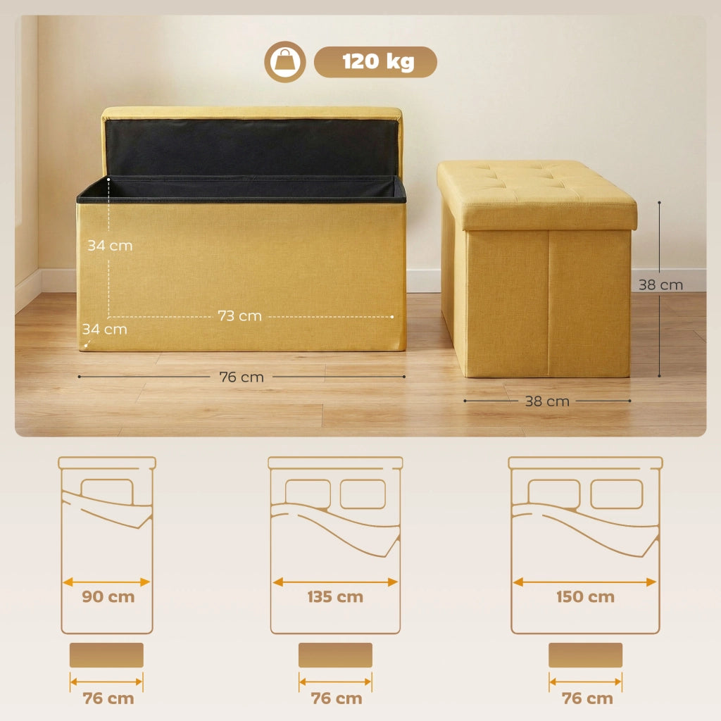Puff con Contenitore ¨C Minimal ¨C 76x38x38 cm, Tessuto, Giallo