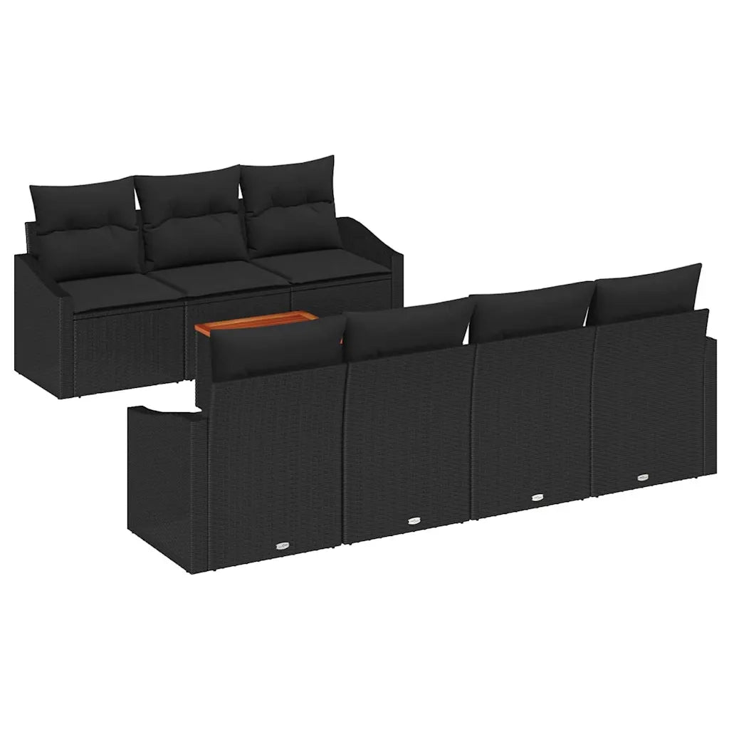 Set Divano da Giardino con cuscino 8 pcs Nero polyrattan