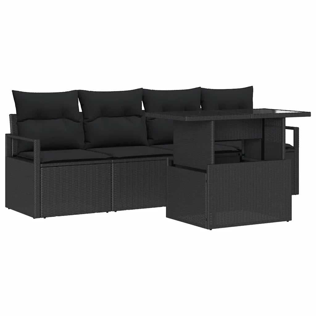 Set Divano da Giardino con archiviazione 5 pcs Nero polyrattan