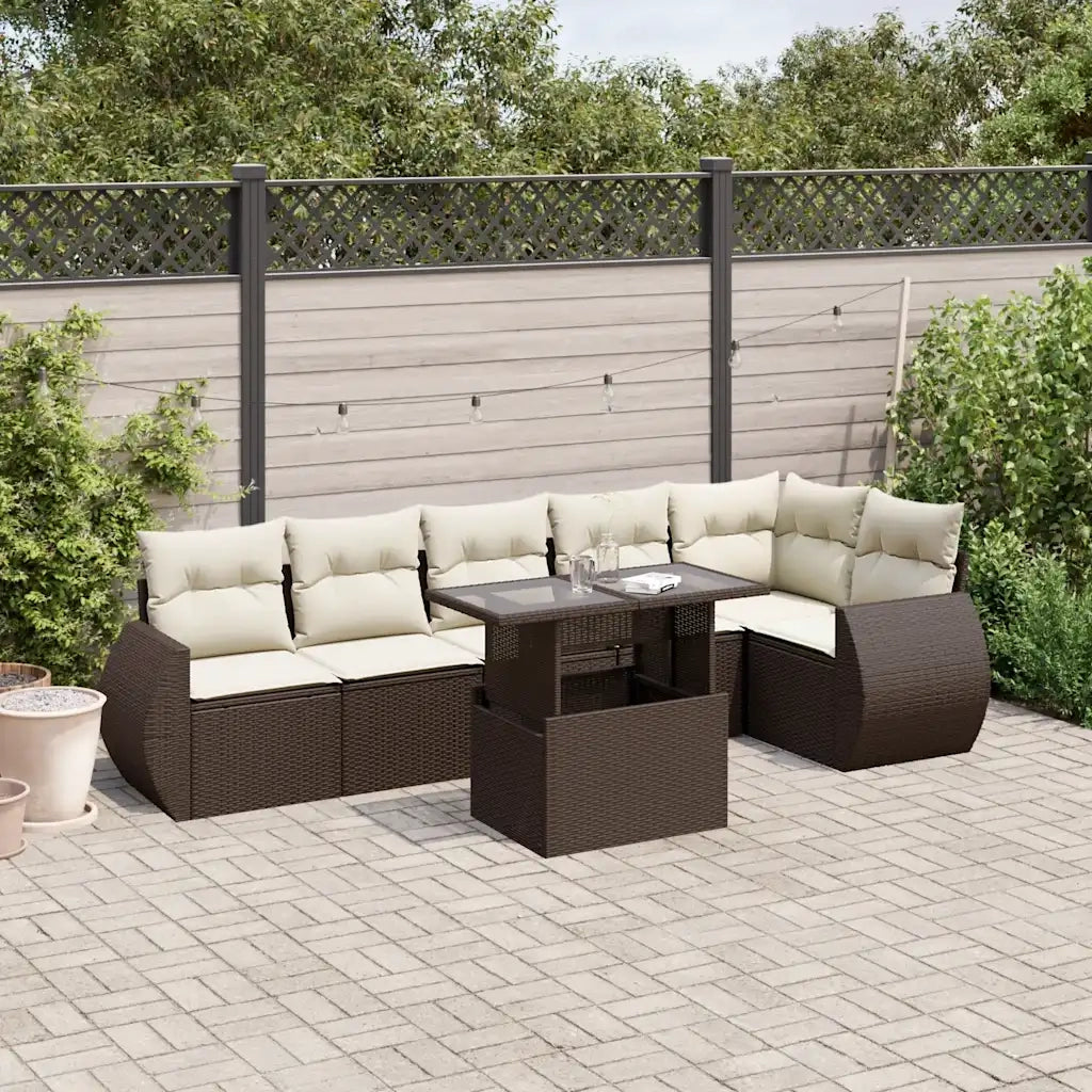 Set Divani da Giardino 7 pz con Cuscini Marrone in Polyrattan 3268553