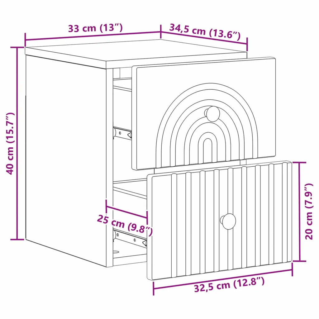 Set di 2 Comodini | Armadio da Notte | Mobiletto da notte a muro con cassetto Rovere Artigianale