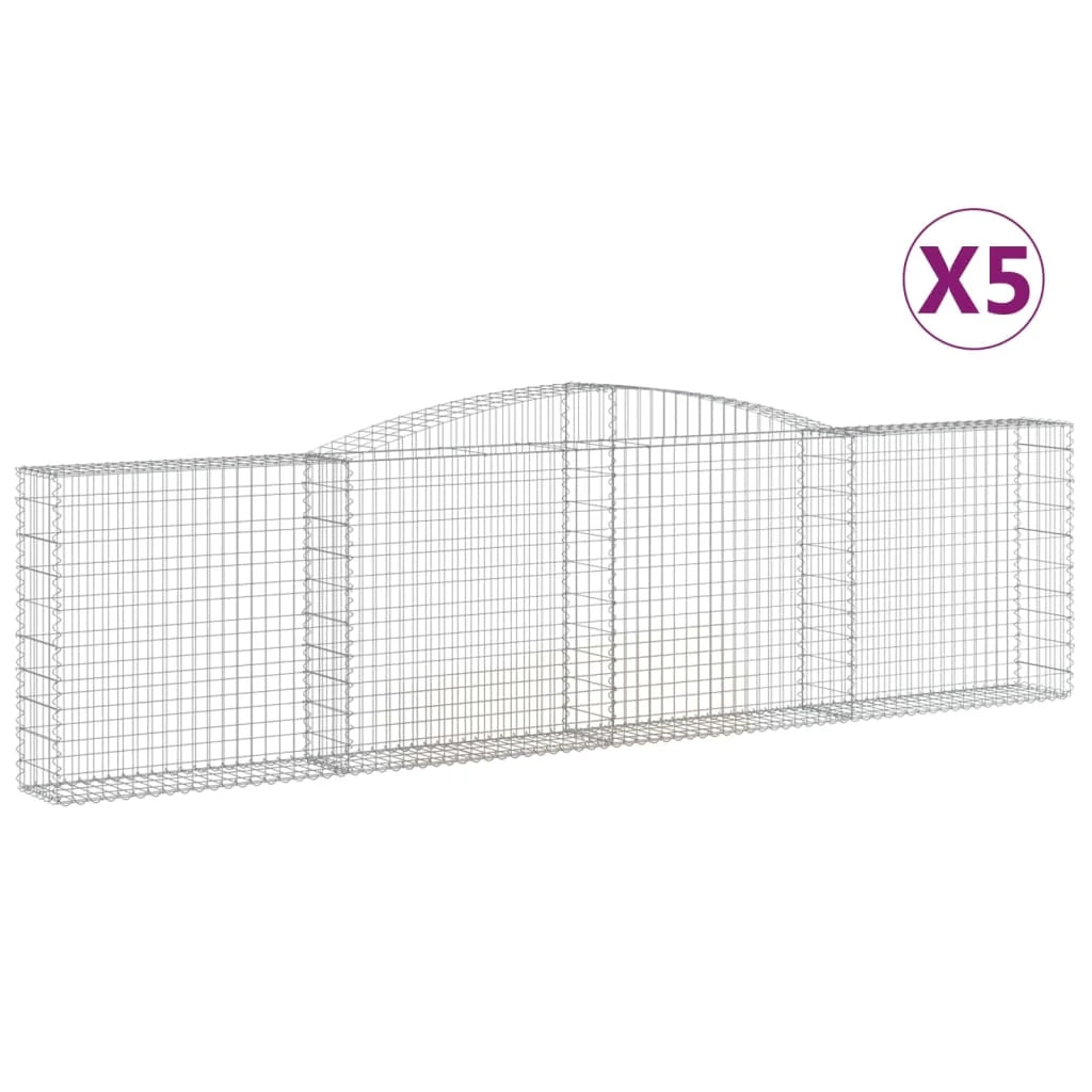 Cestini gabbioni recinzione a gabbia muro di contenimento ad arco 5 pezzi 400 x 30 x 100/120 cm ferro zincato argento 02_0040922