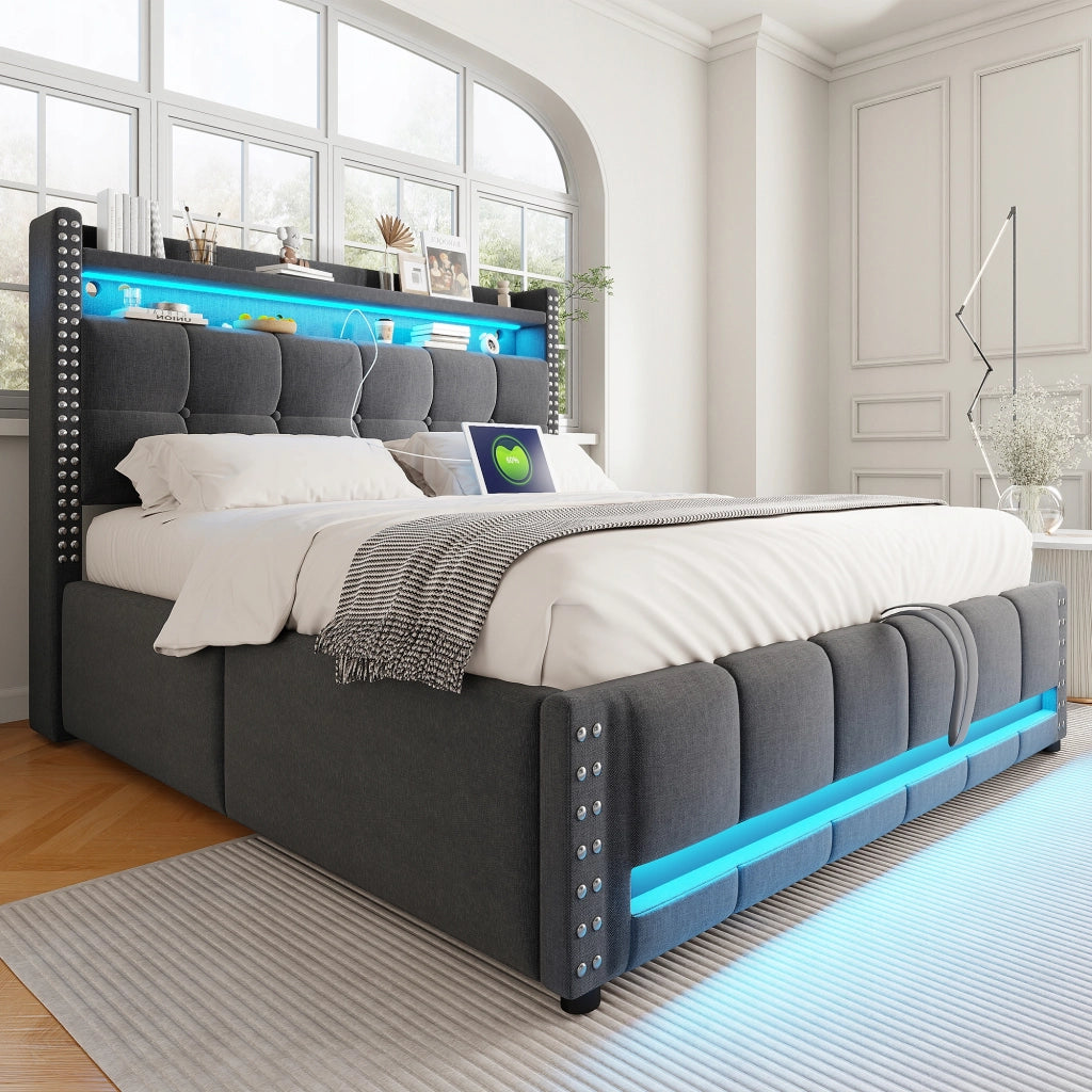 Letto matrimoniale 160x200 - Xylo - LED, Grigio
