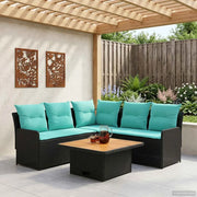 Set di Mobili con cuscino 4 pcs Nero e Turchese Rattan in PE 3422180