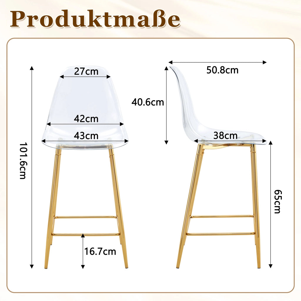 Sgabello da bar trasparente con poggiapiedi, stile moderno, in plastica, Oro