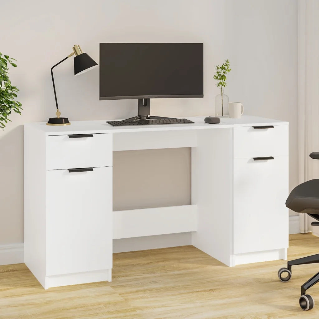 Scrivania con Mobile Laterale Bianco in Legno Multistrato 3115908