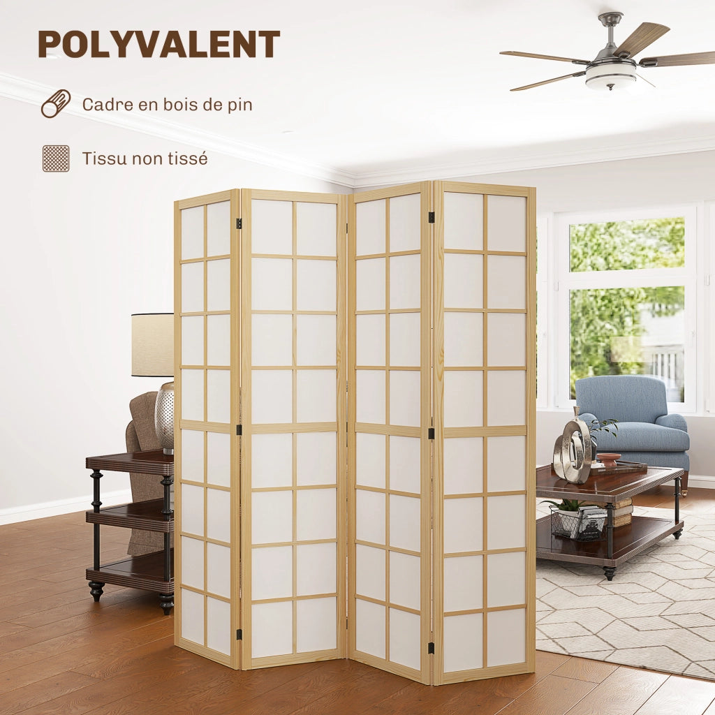 Paravento 4 Ante Pieghevole ¨C Minimal ¨C Naturale 160x170 cm